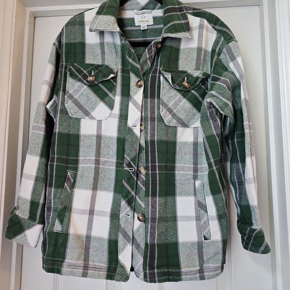 Offline by Aerie flannel shacket Cabincore Bonfire green button up thick size XS